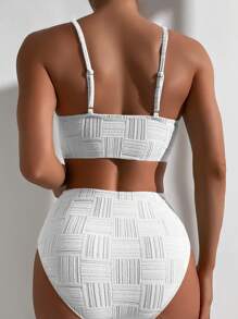 SHEIN Swim Summer Beach Plain High Waisted Bikini Set - White - View 2