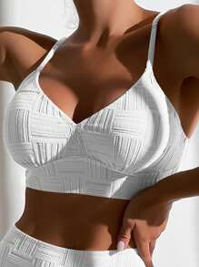 SHEIN Swim Summer Beach Plain High Waisted Bikini Set - White - View 3