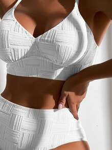 SHEIN Swim Summer Beach Plain High Waisted Bikini Set - White - View 4