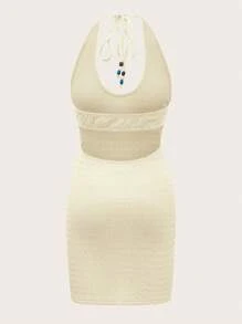 SHEIN ICON Tie Backless Halter Bodycon Dress - Beige - View 2