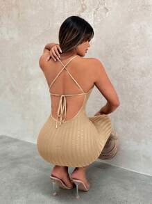 SHEIN SXY Cut Out Front Cami Bodycon Dress - Khaki - View 5