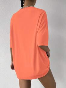 Chiquease 字母圖案落肩T恤 - 亮橙色 - 查看 2