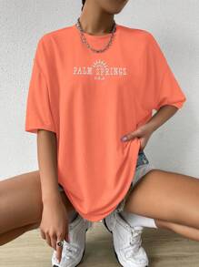 Chiquease 字母圖案落肩T恤 - 亮橙色 - 查看 4