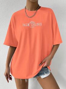 Chiquease 字母圖案落肩T恤 - 亮橙色 - 查看 6