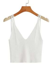 SHEIN Unity Áo dệt kim nữ Gân đan màu trơn Giải trí - trắng - Xem 1