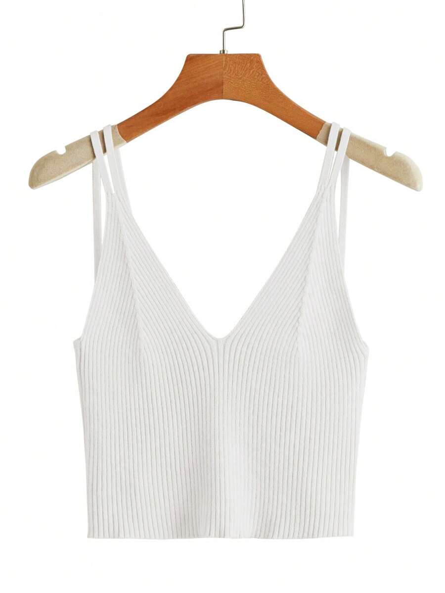 SHEIN Unity Áo dệt kim nữ Gân đan màu trơn Giải trí - trắng - Xem 1