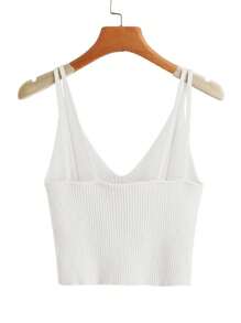 SHEIN Unity Áo dệt kim nữ Gân đan màu trơn Giải trí - trắng - Xem 2