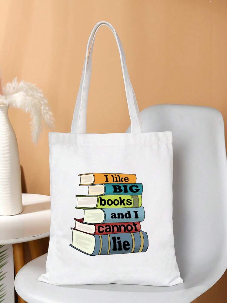 I Like Big Books Natural Canvas Tote Bag Student Slogan Graphic Fashion Gift Street Style Handbag Sh SHEIN