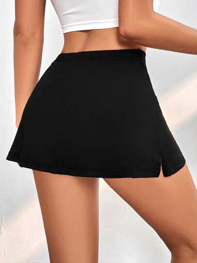 SHEIN PETITE 纯色高腰迷你短夏季半身裙