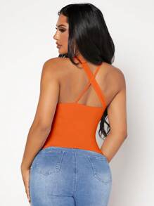 SHEIN SXY 素色不對稱領上衣 - 橘色 - 查看 1