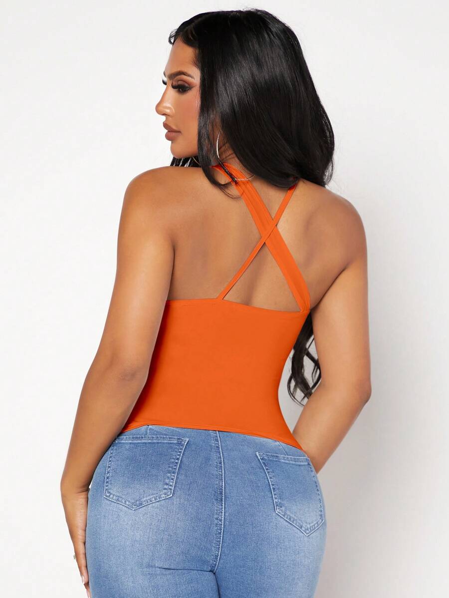 SHEIN SXY 素色不對稱領上衣 - 橘色 - 查看 1