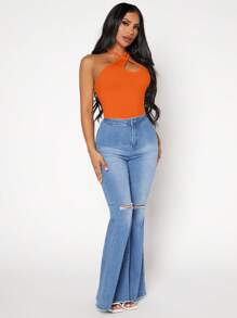 SHEIN SXY 素色不對稱領上衣 - 橘色 - 查看 4