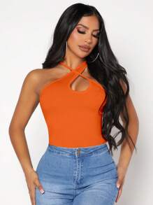 SHEIN SXY 素色不對稱領上衣 - 橘色 - 查看 5