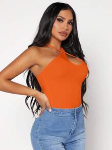 SHEIN SXY 素色不對稱領上衣 - 橘色 - 查看 2