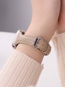 1条纯色PU皮革表带，兼容 42mm、38mm、40mm、41mm、44mm、45mm、46mm、49mm，时尚智能手表替换表带，适用于Series Ultra2、Ultra SE2、SE 11、10、9、8、7、6、5、4、3、2、1，女士款，可作为返校礼物 - 杏色 - 查看 3
