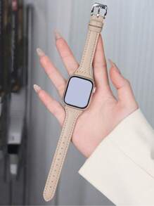 1条纯色PU皮革表带，兼容 42mm、38mm、40mm、41mm、44mm、45mm、46mm、49mm，时尚智能手表替换表带，适用于Series Ultra2、Ultra SE2、SE 11、10、9、8、7、6、5、4、3、2、1，女士款，可作为返校礼物 - 杏色 - 查看 4