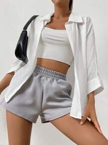 Comfortcana 春季白色纯色蝙蝠袖衬衫