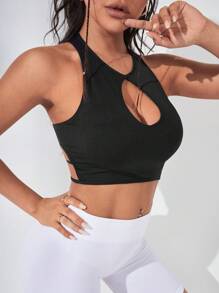 SHEIN Yoga Sxy Crisscross Backless Sports Tank Top - Black - View 5