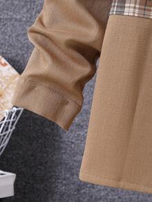 男孩格紋印花字母補丁細節翻蓋口袋襯衫不帶T恤