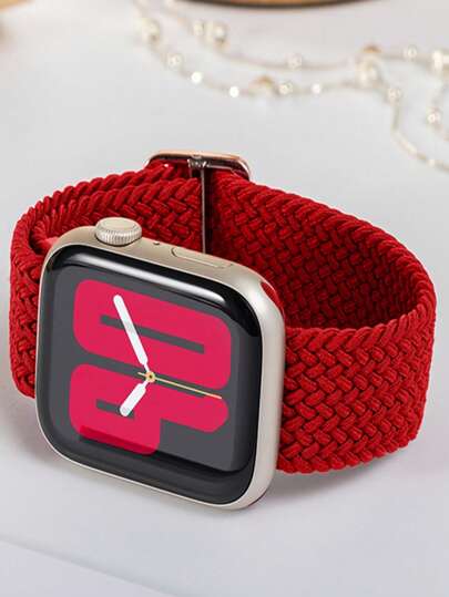 Braided Nylon Watchband Compatible With Apple Watch Band 42mm 38mm 40mm 41mm 44mm 45mm 46mm 49mm Fashion Smart Watch Replacement Watch Strap For Series Ultra2 Ultra SE2 SE 11 10 9 8 7 6 5 4 3 2 1 For Women Men Red Color As A Gift For Students Returning To School