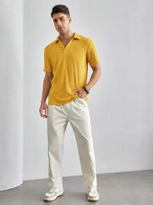 GENTILAND 男士條紋針織POLO衫 - 芥末黃 - 查看 3