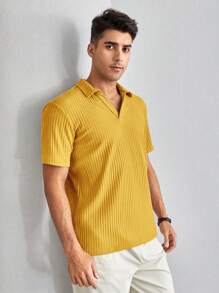 GENTILAND 男士條紋針織POLO衫 - 芥末黃 - 查看 5