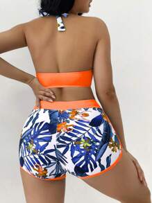 Swim SPRTY Summer Beach Tropical Print Halter Bikini