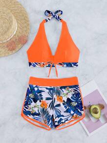 Swim SPRTY Summer Beach Tropical Print Halter Bikini