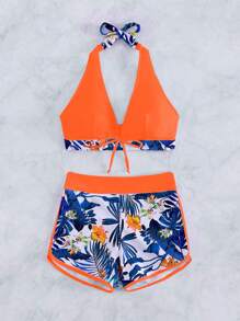 Swim SPRTY Summer Beach Tropical Print Halter Bikini