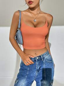 SHEIN Essnce 情人节约会性感露背吊带背心 - 珊瑚橙 - 查看 5