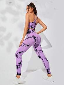 Yoga Trendy Tie Dye Sports Set - Violet Purple - View 2