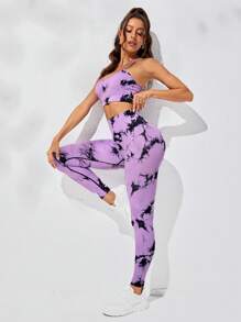 Yoga Trendy Tie Dye Sports Set - Violet Purple - View 3