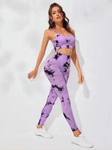 Yoga Trendy Tie Dye Sports Set - Violet Purple - View 4