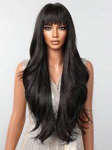 Natural, Comfortable And Realistic 30-Inch Black Long Curly Hair Wigs, Natural And Charming Heat-Resistant Synthetic Fiber Wigs And Bangs Wigs Are Daily Necessities, Christmas And Halloween Gifts - 黑色 - 查看 2