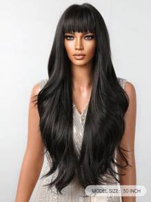 Natural, Comfortable And Realistic 30-Inch Black Long Curly Hair Wigs, Natural And Charming Heat-Resistant Synthetic Fiber Wigs And Bangs Wigs Are Daily Necessities, Christmas And Halloween Gifts - 黑色 - 查看 4