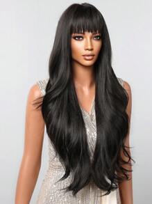 Natural, Comfortable And Realistic 30-Inch Black Long Curly Hair Wigs, Natural And Charming Heat-Resistant Synthetic Fiber Wigs And Bangs Wigs Are Daily Necessities, Christmas And Halloween Gifts - 黑色 - 查看 5