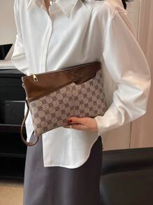 幾何圖案方包中號拉鍊帶腕帶手拿包，手拿包復古，簡約，經典皮革迷你包，小包女式，女士，情侶旅行，工作和辦公室，週末和假期 - 彩色 - 查看 4