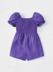 SHEIN 嬰兒前蝴蝶結泡泡袖連身短褲 - 紫色 - 查看 2