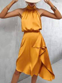 Aveloria Vestido halter unicolor bajo asimétrico - Amarillo - Ver 5