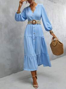 Aveloria 燈籠袖荷葉邊洋裝不附腰帶