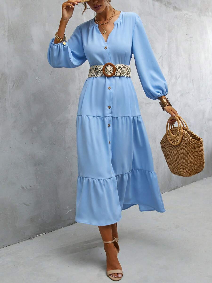 Aveloria 燈籠袖荷葉邊洋裝不附腰帶