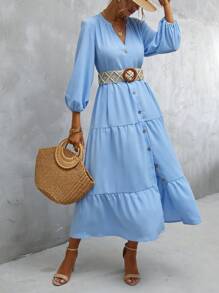 Aveloria 燈籠袖荷葉邊洋裝不附腰帶