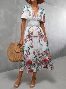 GENKIRA Floral Print Plunge Neck Dress - Multicolor - View 4