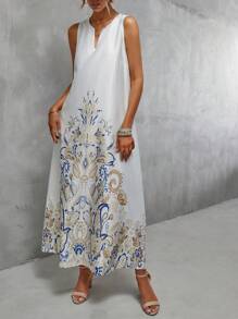 Aveloria Floral Print Notched Neckline Dress - Multicolor - View 4