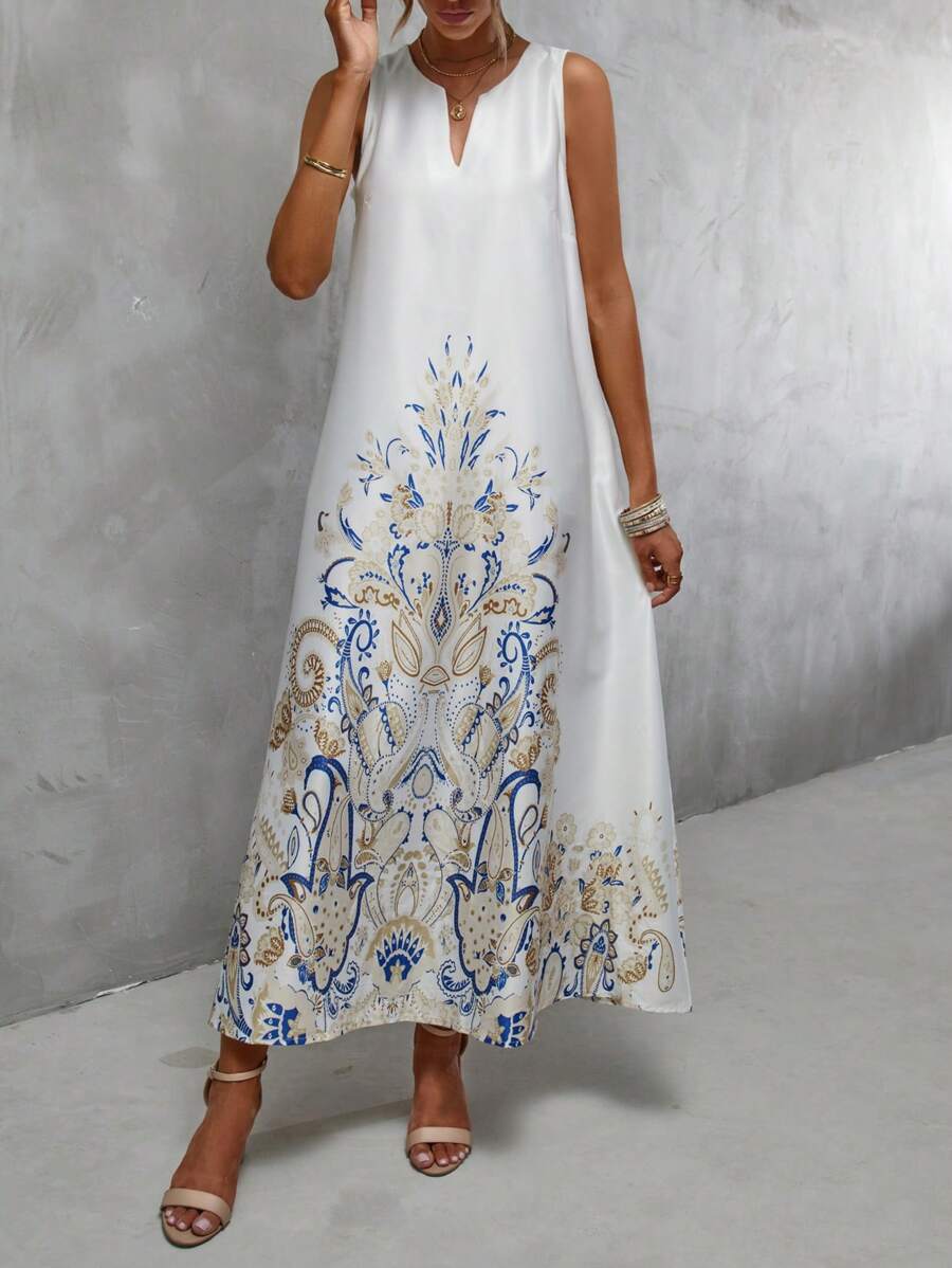 Aveloria Floral Print Notched Neckline Dress - Multicolor - View 1