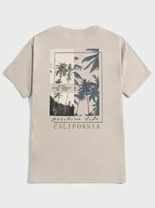 Manfinity BRENVOR Men Cotton Coconut Tree & Slogan Graphic Tee - Beige - View 1