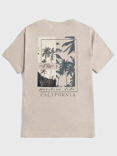 Manfinity BRENVOR Men Cotton Coconut Tree & Slogan Graphic Tee