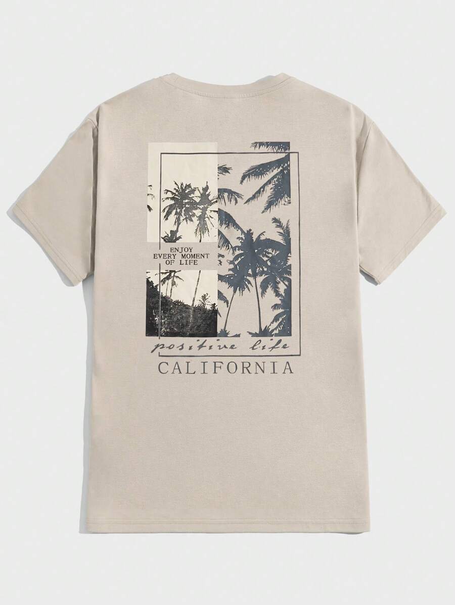 Manfinity BRENVOR Men Cotton Coconut Tree & Slogan Graphic Tee - Beige - View 1