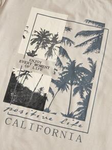Manfinity BRENVOR Men Cotton Coconut Tree & Slogan Graphic Tee - Beige - View 4