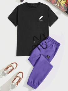 GENTILAND Bộ hai mảnh Nam Dây kéo Đắp vá Túi Lá thư Bộ lạc Giải trí - Màu tím  Violet - Xem 1